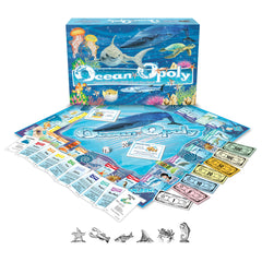 Late for the Sky Ocean-Opoly tokens with crab, fish, and seahorse for family play.