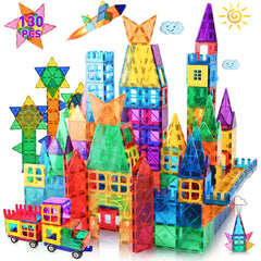LATI 130-piece magnetic tiles build set for kids promotes imaginative play and STEM exploration