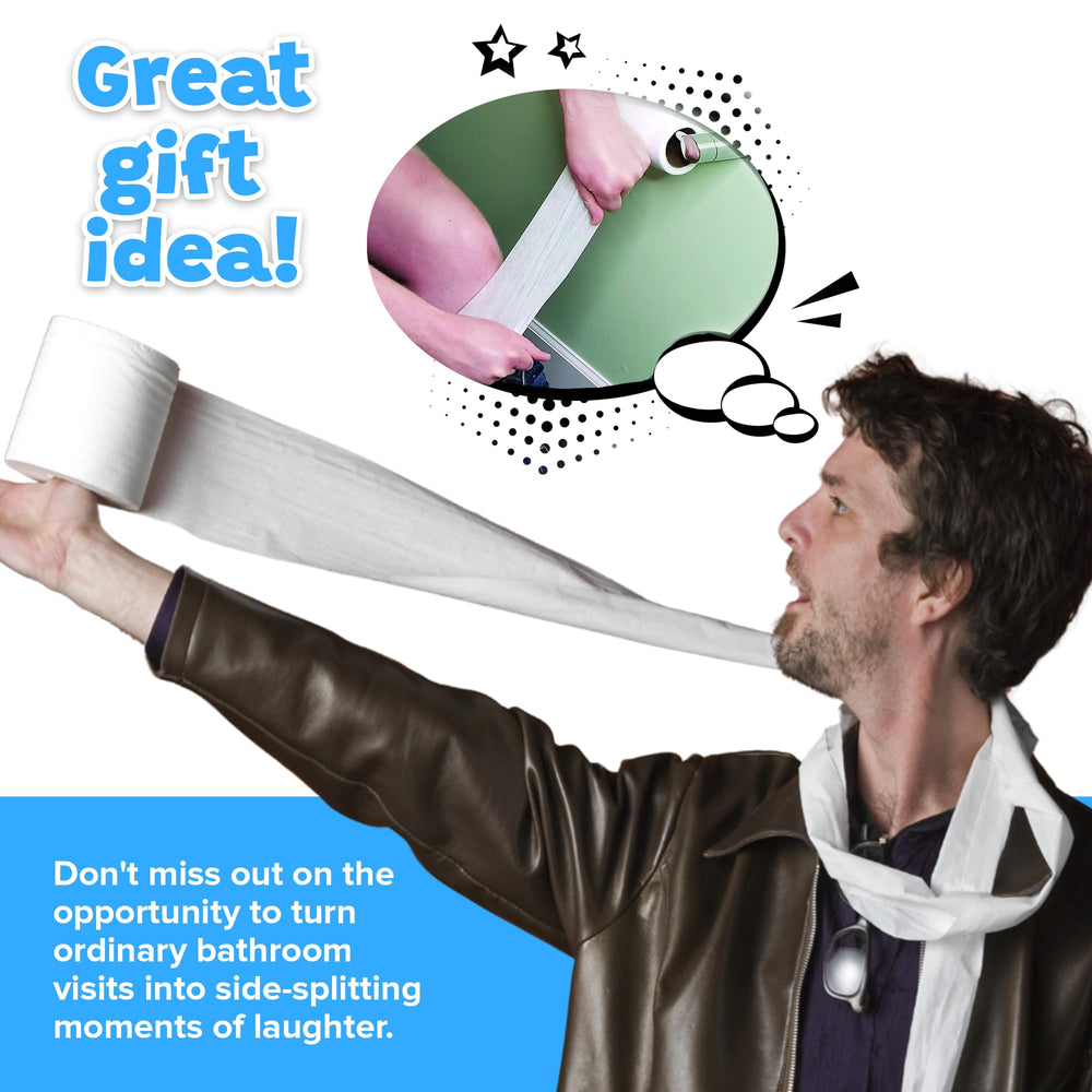 Laughing Smith No Tear Prank Toilet Paper gag setup, a playful prop for lighthearted humor.