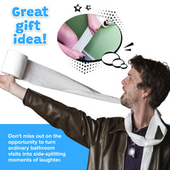 Laughing Smith No Tear Prank Toilet Paper gag setup, a playful prop for lighthearted humor.