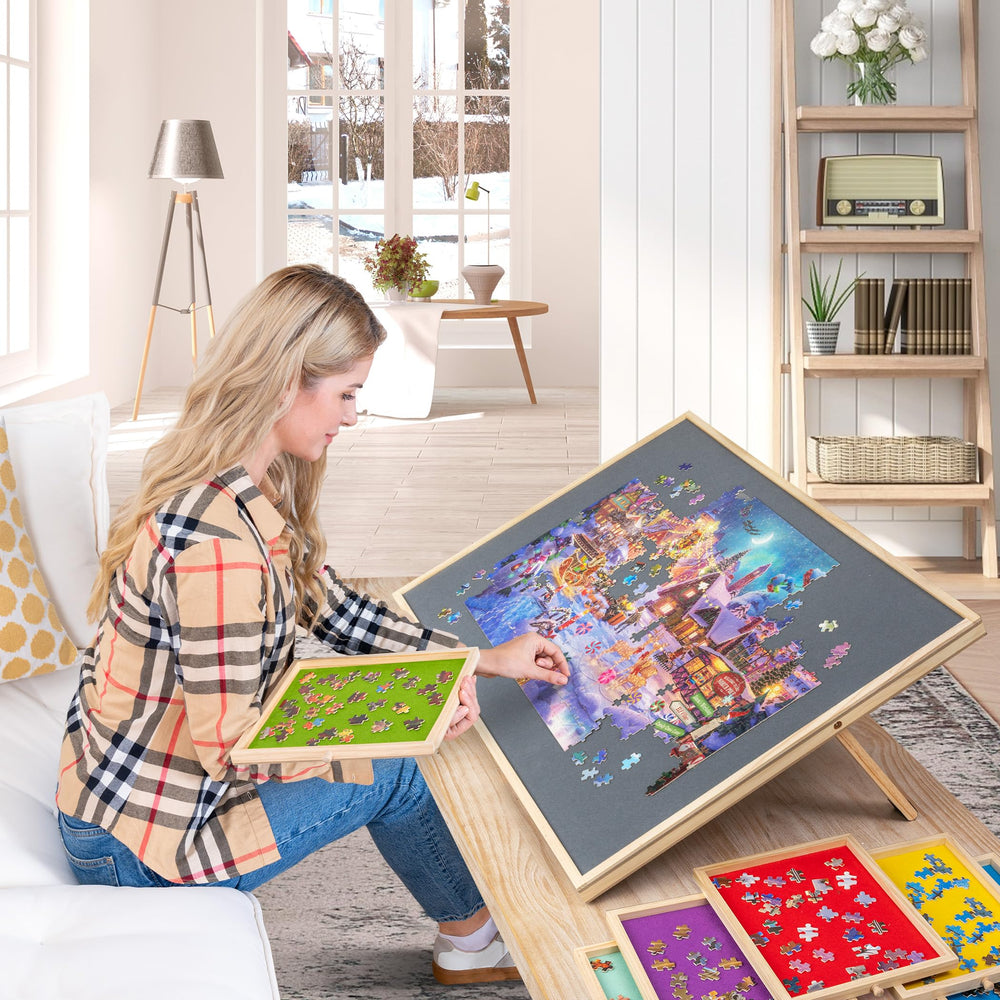 Lavievert puzzle table on wheels enables smooth movement during play