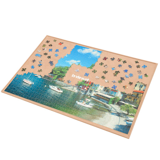 Lavievert wooden puzzle board with non-slip surface keeps pieces secure during play.