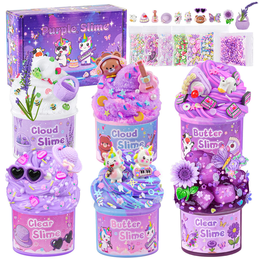 LAWOHO 6-pack slimes kit in purple collection for creative play.