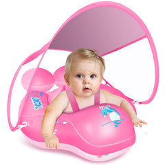 LAYCOL baby pool float with canopy front view showing UPF50+ protection