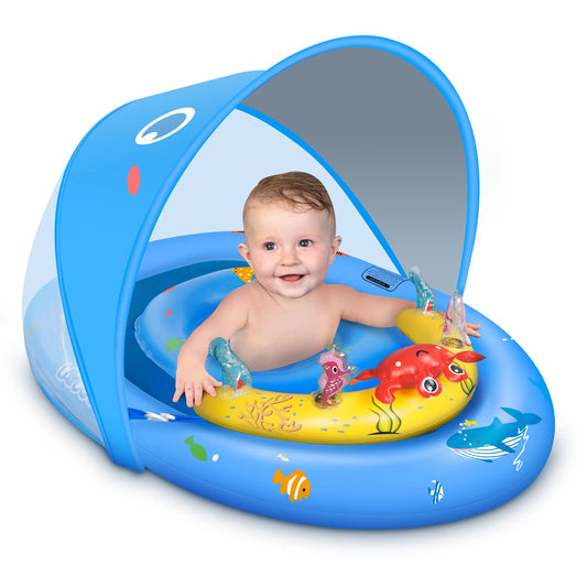 LAYCOL baby pool float canopy provides UPF50+ sun protection for outdoor swims