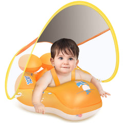 LAYCOL baby pool float with canopy provides UPF 50+ protection for outdoor play