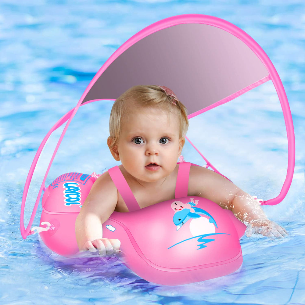 LAYCOL baby float with sun canopy provides breathable shade for pool time
