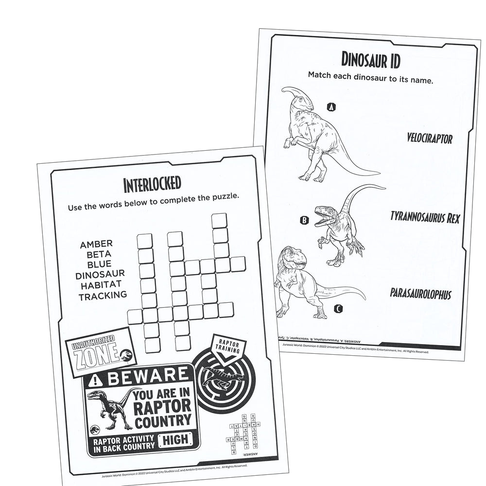 Lazy Days Jurassic World activity puzzles provide fun challenges to solve.