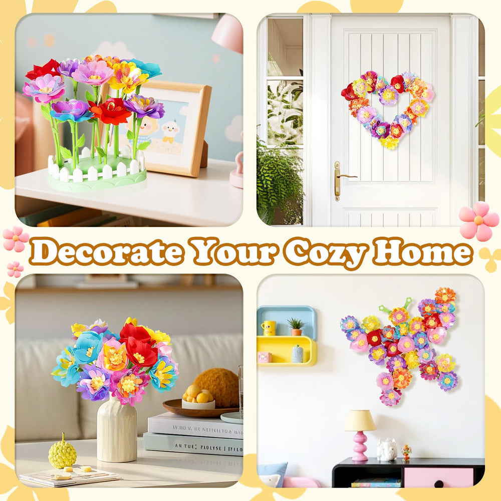 LC eterna kids assemble heart-shaped wreath designs with connectors.