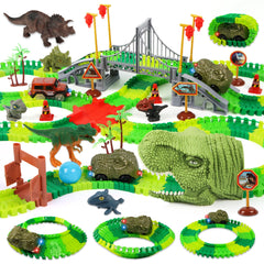 LCIMG Dinosaur Track Race Car Set on flexible track for imaginative play.