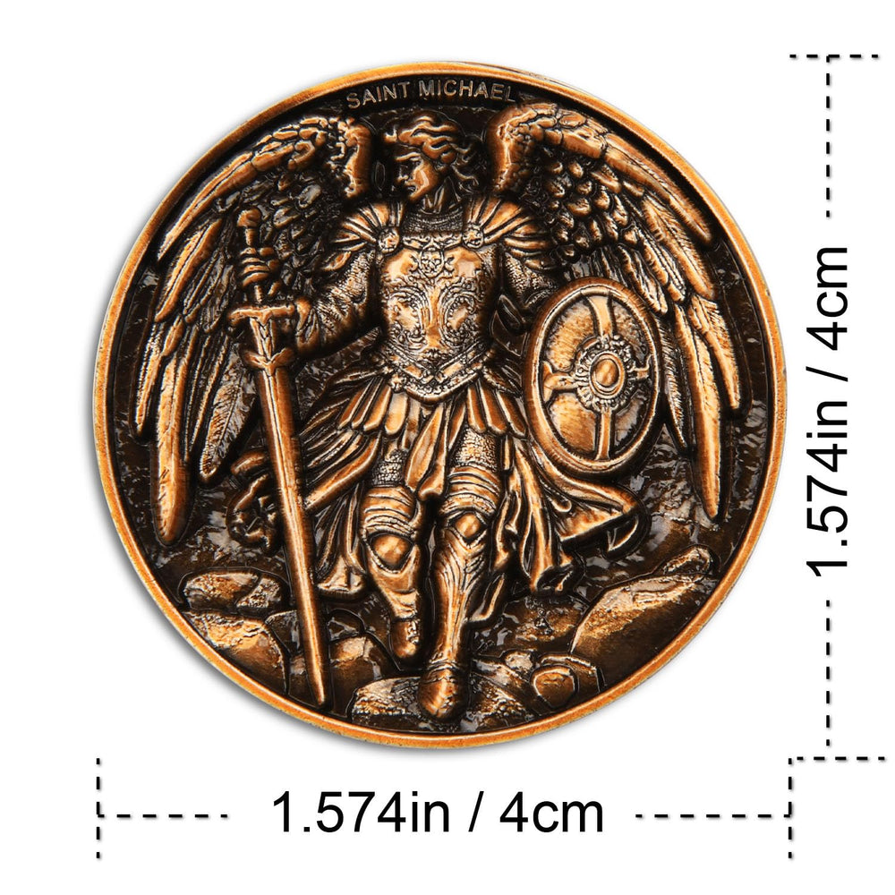 Leabet Saint Michael coin back view shows the Saint Michael prayer inscription for reflection.