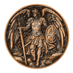 Leabet Saint Michael coin front view with armored archangel detail for strength and protection.