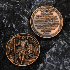 Leabet Saint Michael coin size-1-57-in emphasizes compact keepsake for daily carry.