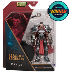 League of Legends Darius axe accessory adds authentic battle-ready detail for posing.