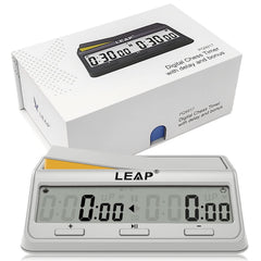 LEAP chess clock with advanced program settings on large display for quick edits.