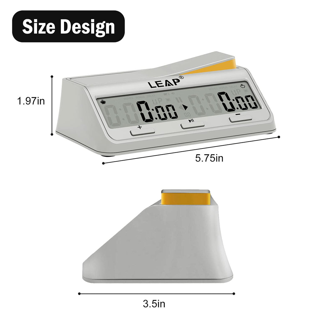 LEAP chess clock dual base times per side for different formats.