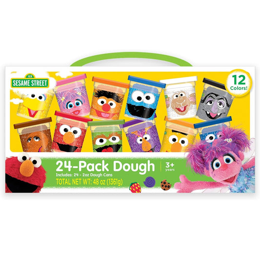 Leap Year Sesame Street dough cans with carrying handle for easy storage and play.