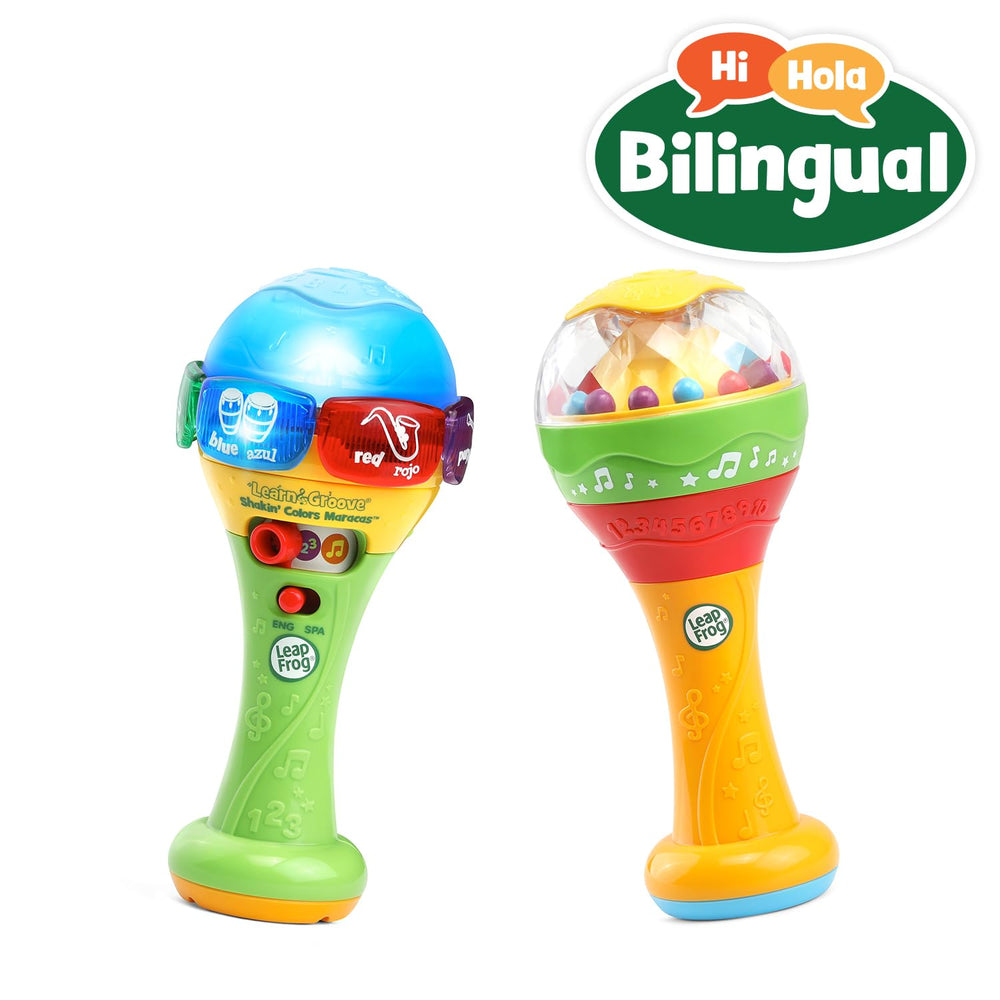 Light-up dome on LeapFrog maraca changes colors with music for visual tracking