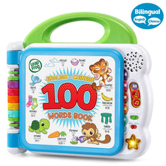 LeapFrog Learning Friends page interaction showing 100+ words spoken in English and Mandarin for practice.