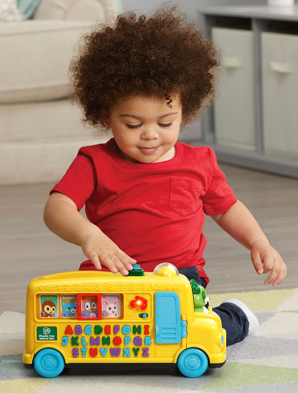 Letter names and sounds interactive screen on LeapFrog Phonics Fun Animal Bus