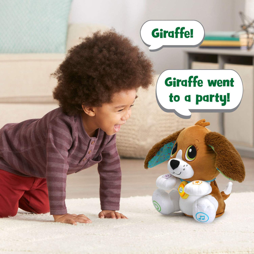 LeapFrog Speak and Learn Puppy light-up collar highlights interactive cues during learning.