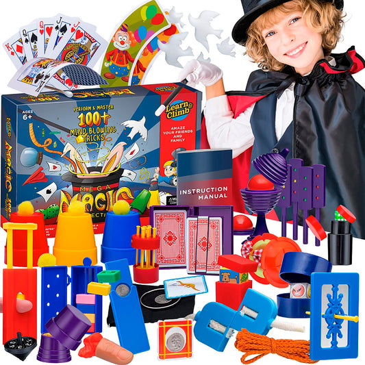 Learn & Climb Mega Magic Kit props spread for endless tricks at home