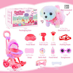 Learn2M puppy dress-up with bow tie and pink lace dress for role-play