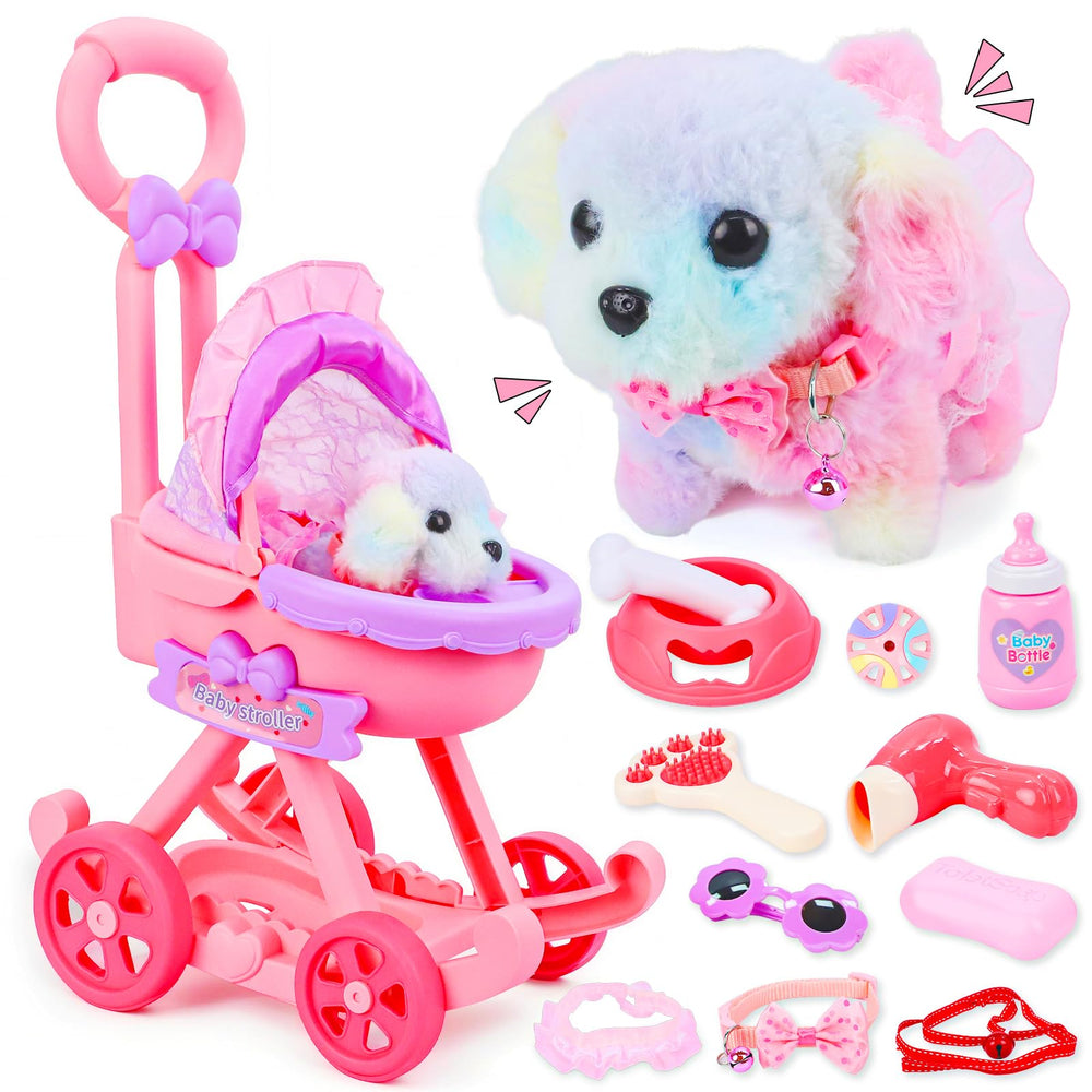 Learn2M puppy pushcart with bows and sunshade for pretend play