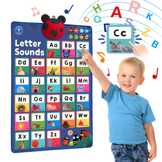LEARNING BUGS Press to Learn phonics poster front view promoting screen-free learning.