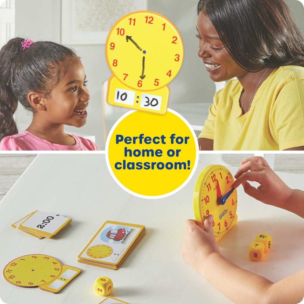 Learning Resources Time Activity Set double-sided cards for diverse time-telling activities.