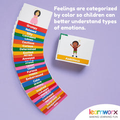 Learnworx Emotion Cards with front emotion and back real-life scenarios to discuss feelings.