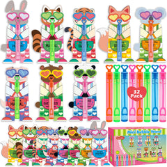 LEASEN Valentines mini bubble wands with animal cards for classroom sharing.