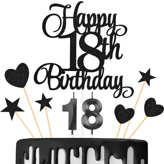 Lecferrarc Happy 18th Birthday Topper adds glittery elegance to cakes.