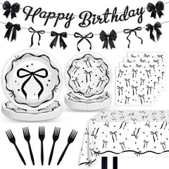 Lecheme Black Bow banner decor for chic birthday celebrations