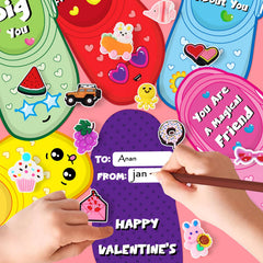 Colorful bags included for easy distribution of valentines.