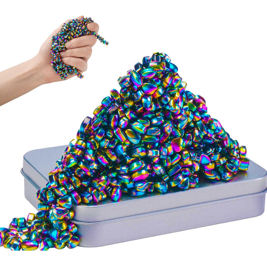 LECTRUS rainbow magnetic balls on desk for focused, tactile play and stress relief.