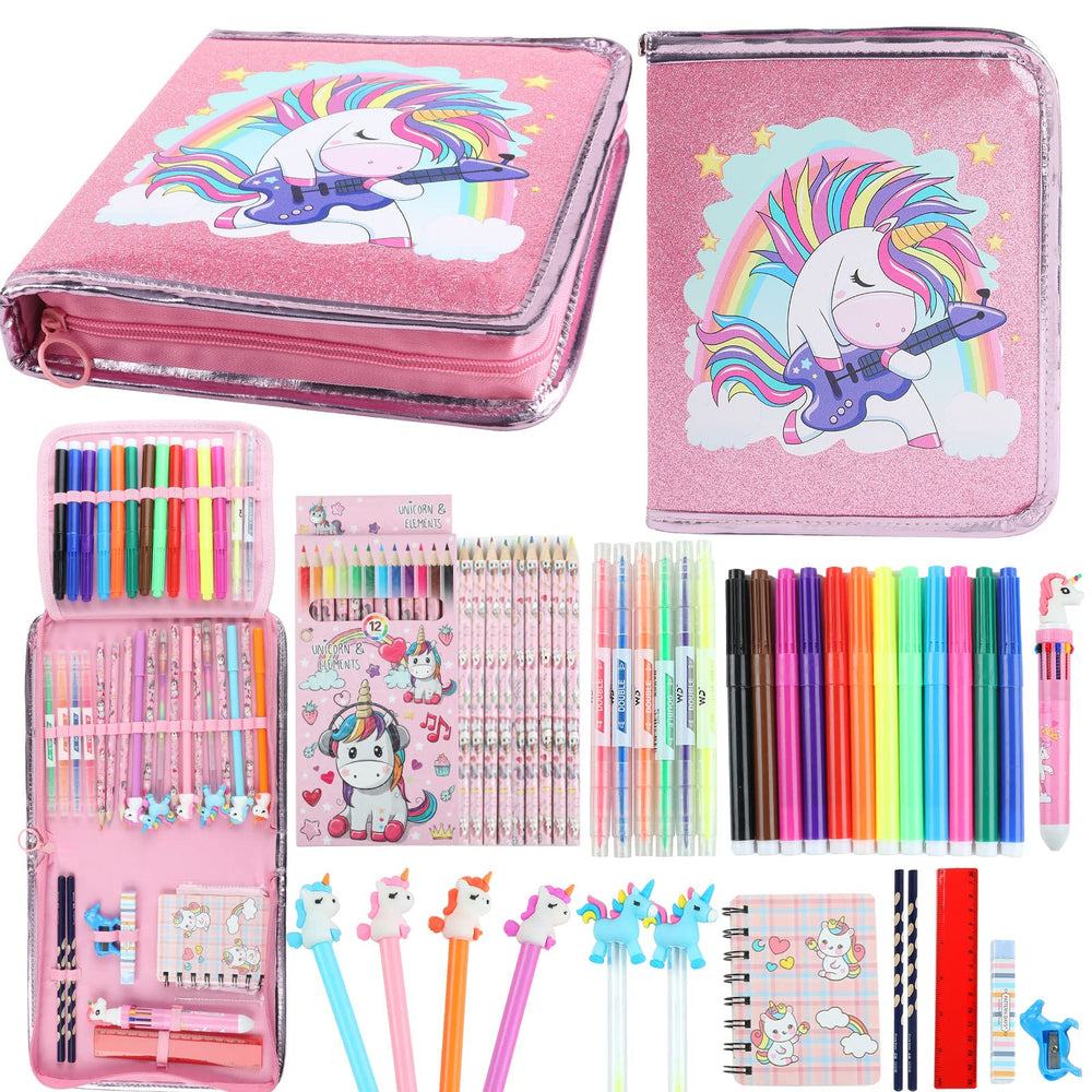 Leeche fruit scented markers set with unicorn pencil case for vibrant coloring and easy portability.