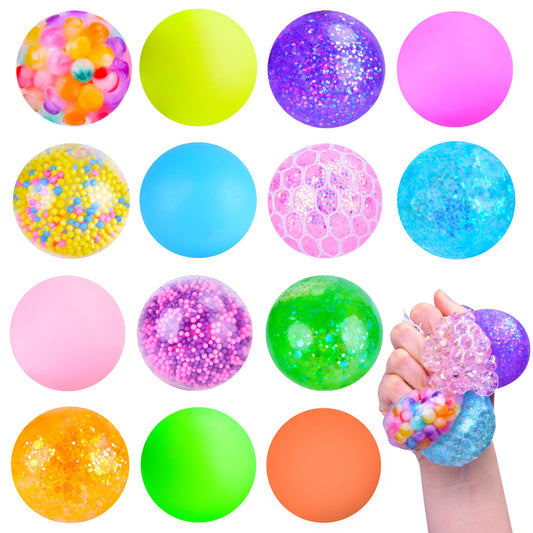 LEE HUR squishy stress balls 14-pack in bright colors for stress relief and focus.