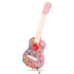 LeeQee 21in graffiti ukulele pink front view shows beginner-friendly design