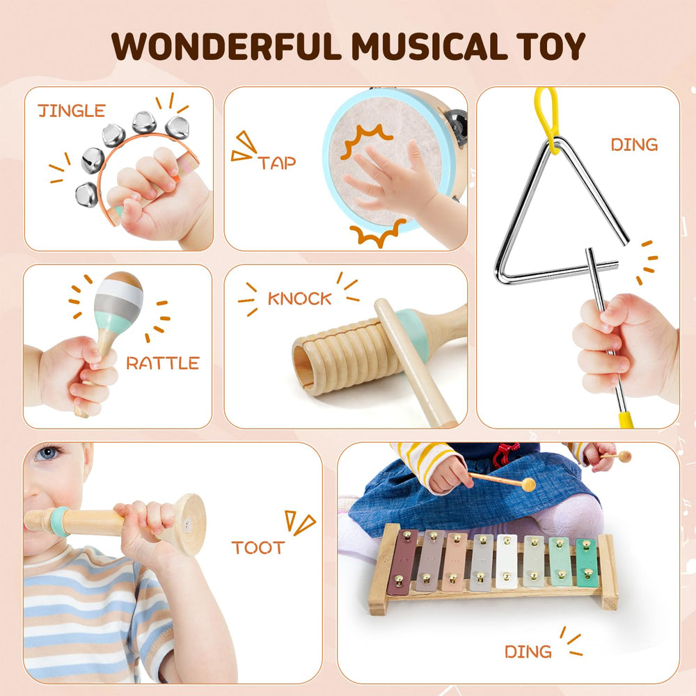 LeeQee modern boho wooden drum blends decor with interactive playtime.