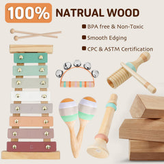 LeeQee neutral-color wooden rattle supports focus and calm during play.