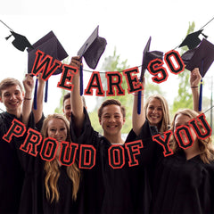LeeSky red black graduation banner setup, enhances high school to college celebrations with bold typography.