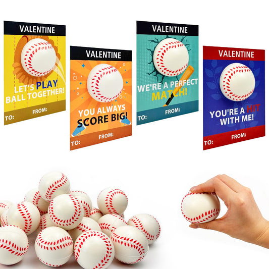 Leetous baseball valentines 24-pack mini foam balls ready for classroom exchanges.