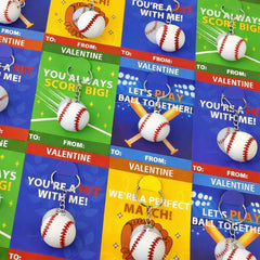 Leetous Baseball valentines card keychains 28-pack, perfect for classroom gift exchanges.