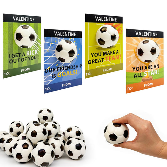 Leetous mini foam soccer ball with card for classroom Valentine exchanges.