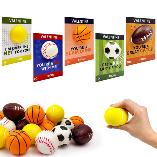 Leetous 24-pack mini foam sports balls for classroom Valentine exchanges.