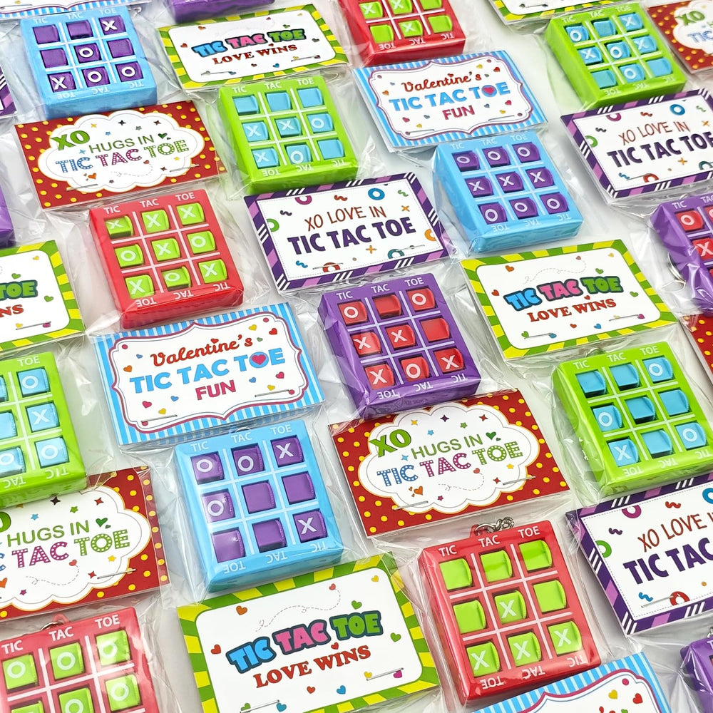 Leetous Valentine Tic-Tac-Toe keychain in red, ideal for classroom exchanges.