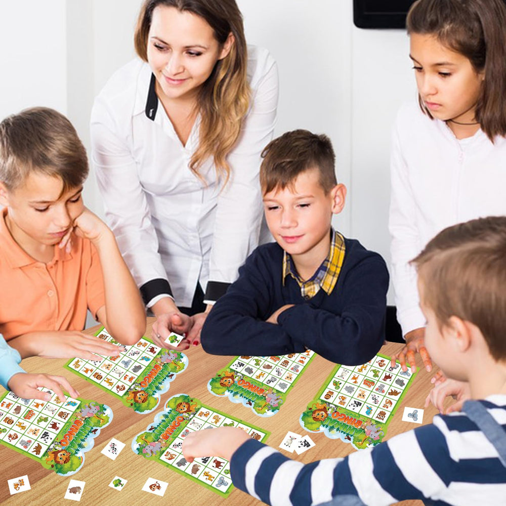 Leezead safari animal bingo cards featuring cute jungle designs for kids and adults.