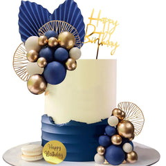 LEFUBABY blue white gold balls cake topper adds elegant drama to celebrations.