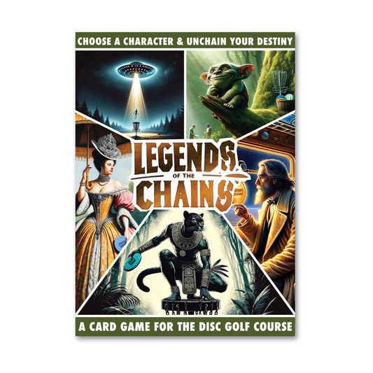 Legends of the Chains on-course card game cover for disc golf play on the go